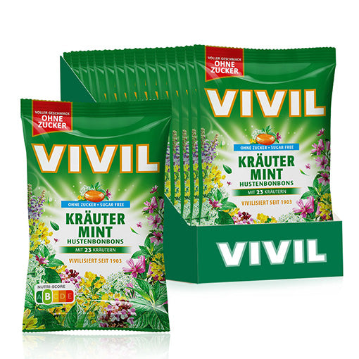 VIVIL Kräuter-Mint Hustenbonbons ohne Zucker | 15 Beutel x 120g