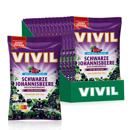 VIVIL Schwarze Johannisbeere Hustenbonbons ohne Zucker | 15 Beutel x 120g