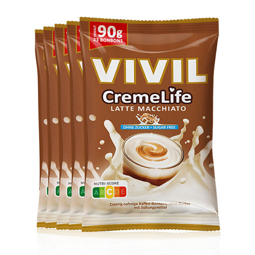 fünf VIVIL Creme Life Latte Macchiato Bonbonverpackungen