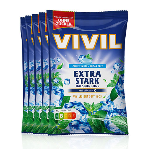 VIVIL Extra Stark Halsbonbons ohne Zucker | 5 Beutel x 120g