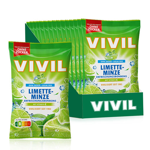 VIVIL Limette-Minze Erfrischungsbonbons ohne Zucker | 15 Beutel x 120g