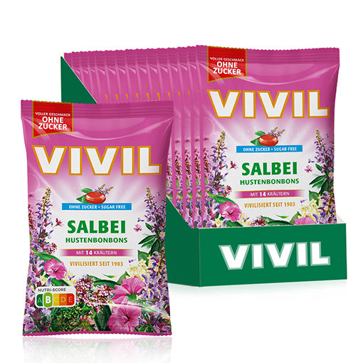 VIVIL Salbei Hustenbonbons ohne Zucker | 15 Beutel x 120g