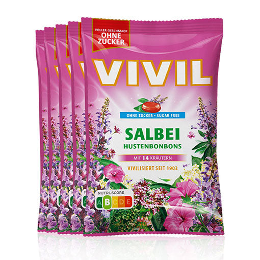 VIVIL Salbei Hustenbonbons ohne Zucker | 5 Beutel x 120g