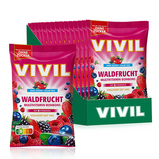 VIVIL Waldfrucht Multivitaminbonbons ohne Zucker | 15 Beutel x 120g