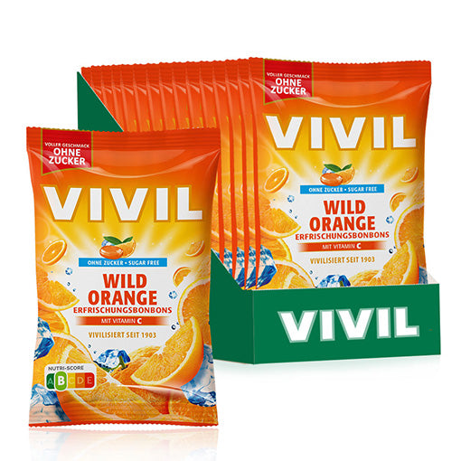 VIVIL Wild Orange Erfrischungsbonbons ohne Zucker | 15 Beutel x 120g