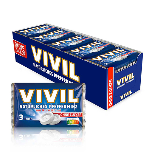 VIVIL Natürliches Pfefferminz Pastillen ohne Zucker | 20x3 Rollen VIVIL Natürliches Pfefferminz Pastillen ohne Zucker | 20x3 Rollen