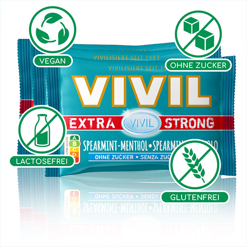 VIVIL Extra Strong Spearmint-Menthol ohne Zucker | 26 x 3er Pack