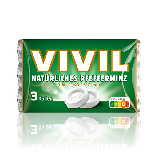 VIVIL Natürliches Pfefferminz Pastillen ohne Zucker | 3 Rollen