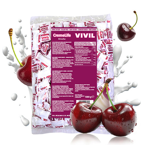 VIVIL Creme Life Kirsche Sahnebonbons ohne Zucker | 1 Kilo VIVIL Creme Life Kirsche Sahnebonbons ohne Zucker | 1 Kilo