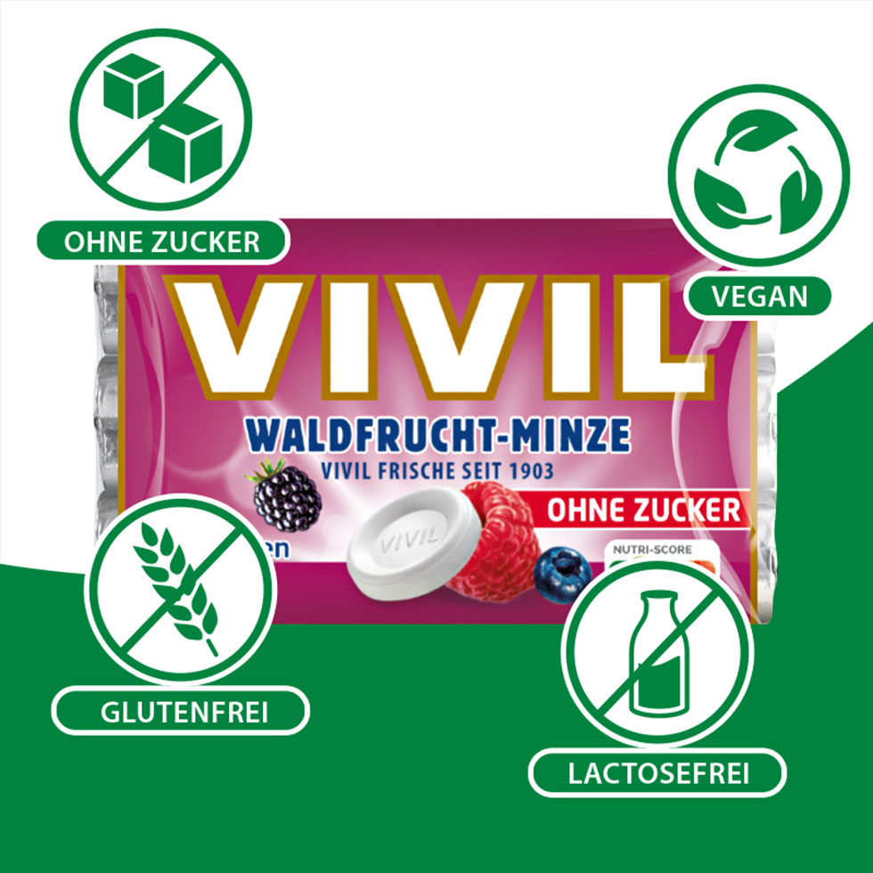 VIVIL Waldfrucht-Minze Pastille ohne Zucker | 20 x 3er Pack VIVIL Waldfrucht-Minze Pastille ohne Zucker | 20 x 3er Pack