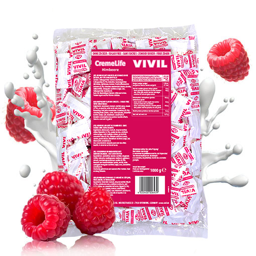 VIVIL Creme Life Himbeere Sahnebonbons ohne Zucker | 1 Kilo VIVIL Creme Life Himbeere Sahnebonbons ohne Zucker | 1 Kilo