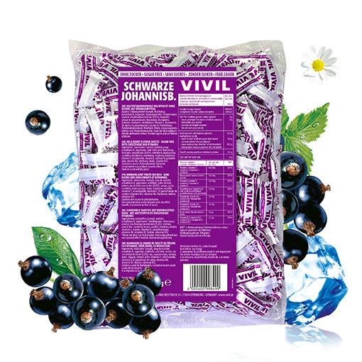 VIVIL Schwarze Johannisbeere Hustenbonbons ohne Zucker | 1 Kilo VIVIL Schwarze Johannisbeere Hustenbonbons ohne Zucker | 1 Kilo