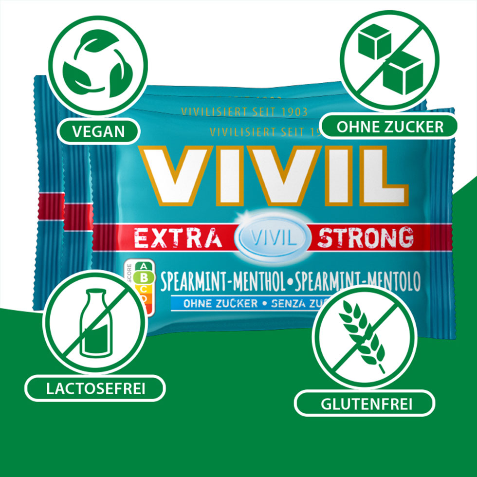 VIVIL Extra Strong Spearmint-Menthol ohne Zucker | 26 x 3er Pack VIVIL Extra Strong Spearmint-Menthol ohne Zucker | 26 x 3er Pack
