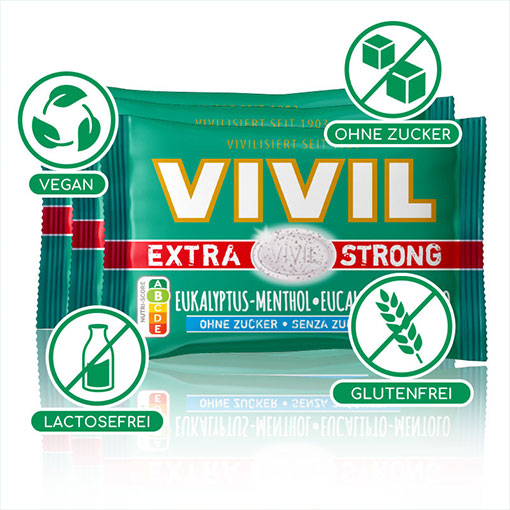 VIVIL Extra Strong Eukalyptus-Menthol ohne Zucker | 26 x 3er Pack