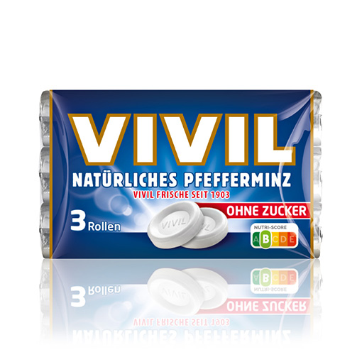 VIVIL Natürliches Pfefferminz Pastillen ohne Zucker | 3 Rollen