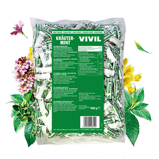 VIVIL Kräuter-Mint Hustenbonbons ohne Zucker | 1 Kilo