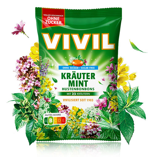VIVIL Kräuter-Mint Hustenbonbons ohne Zucker | 15 Beutel