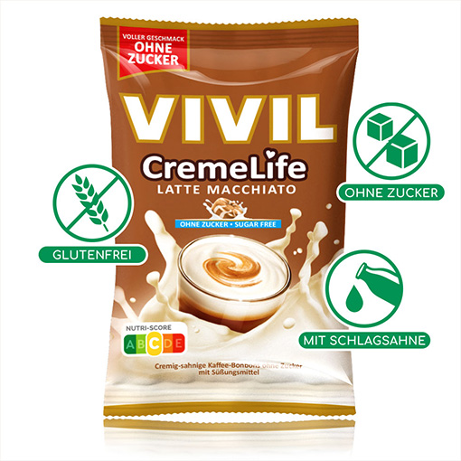VIVIL Creme Life Latte Macchiato Sahnebonbons ohne Zucker | 15 Beutel