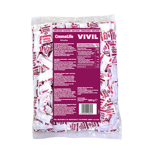 VIVIL Creme Life Kirsche Sahnebonbons ohne Zucker | 1 Kilo VIVIL Creme Life Kirsche Sahnebonbons ohne Zucker | 1 Kilo