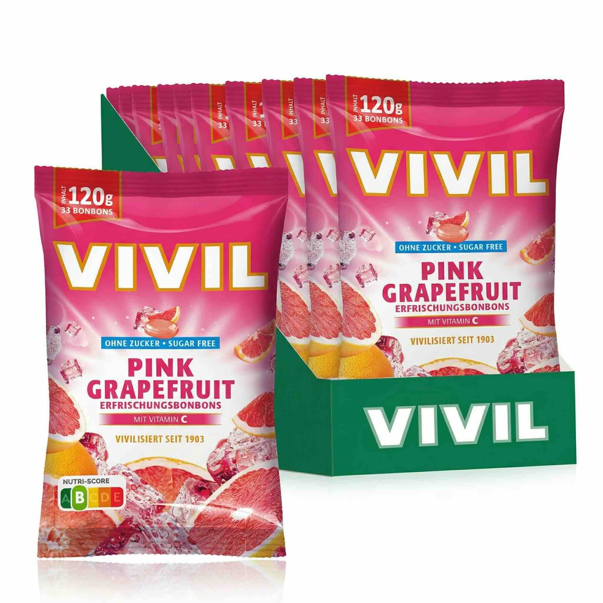 VIVIL Pink Grapefruit Erfrischungsbonbons ohne Zucker | 15 Beutel