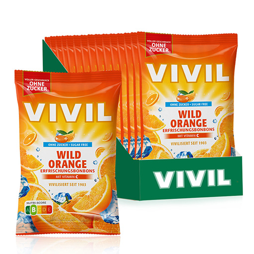 VIVIL Wild Orange Erfrischungsbonbons ohne Zucker | 15 Beutel