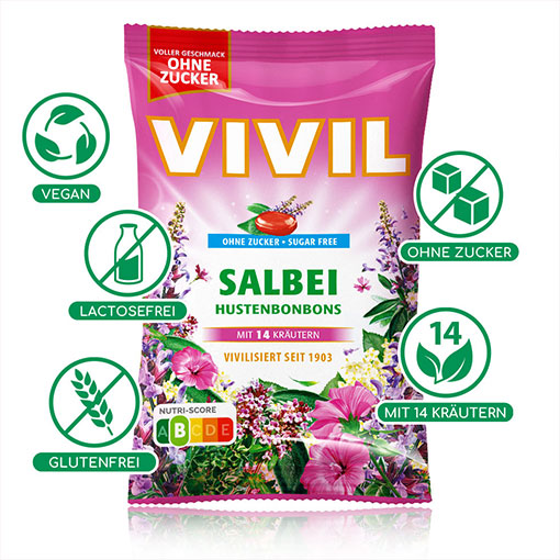VIVIL Salbei Hustenbonbons ohne Zucker | 120g