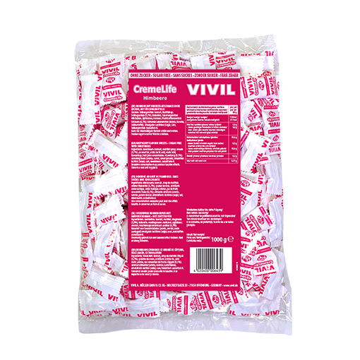 VIVIL Creme Life Himbeere Sahnebonbons ohne Zucker | 1 Kilo VIVIL Creme Life Himbeere Sahnebonbons ohne Zucker | 1 Kilo