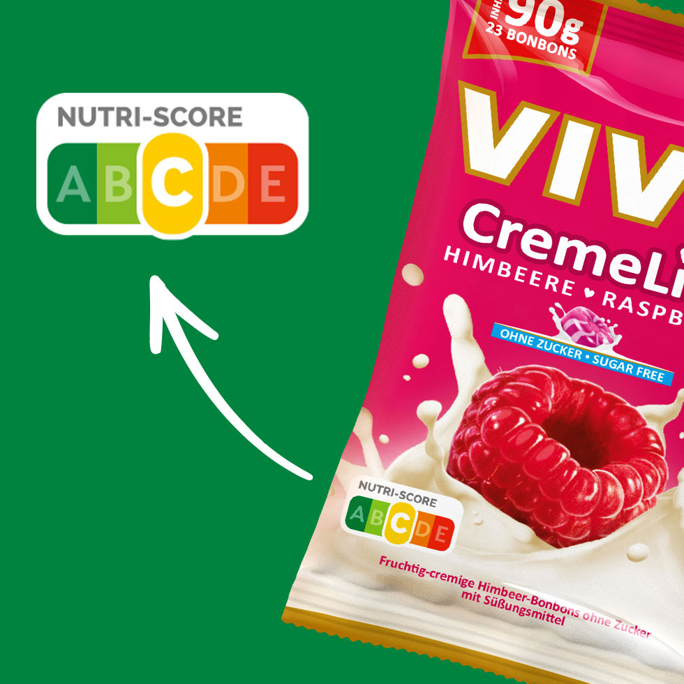 VIVIL Creme Life Himbeere Bonbonverpackung mit Nutriscore VIVIL Creme Life Himbeere Bonbonverpackung mit Nutriscore