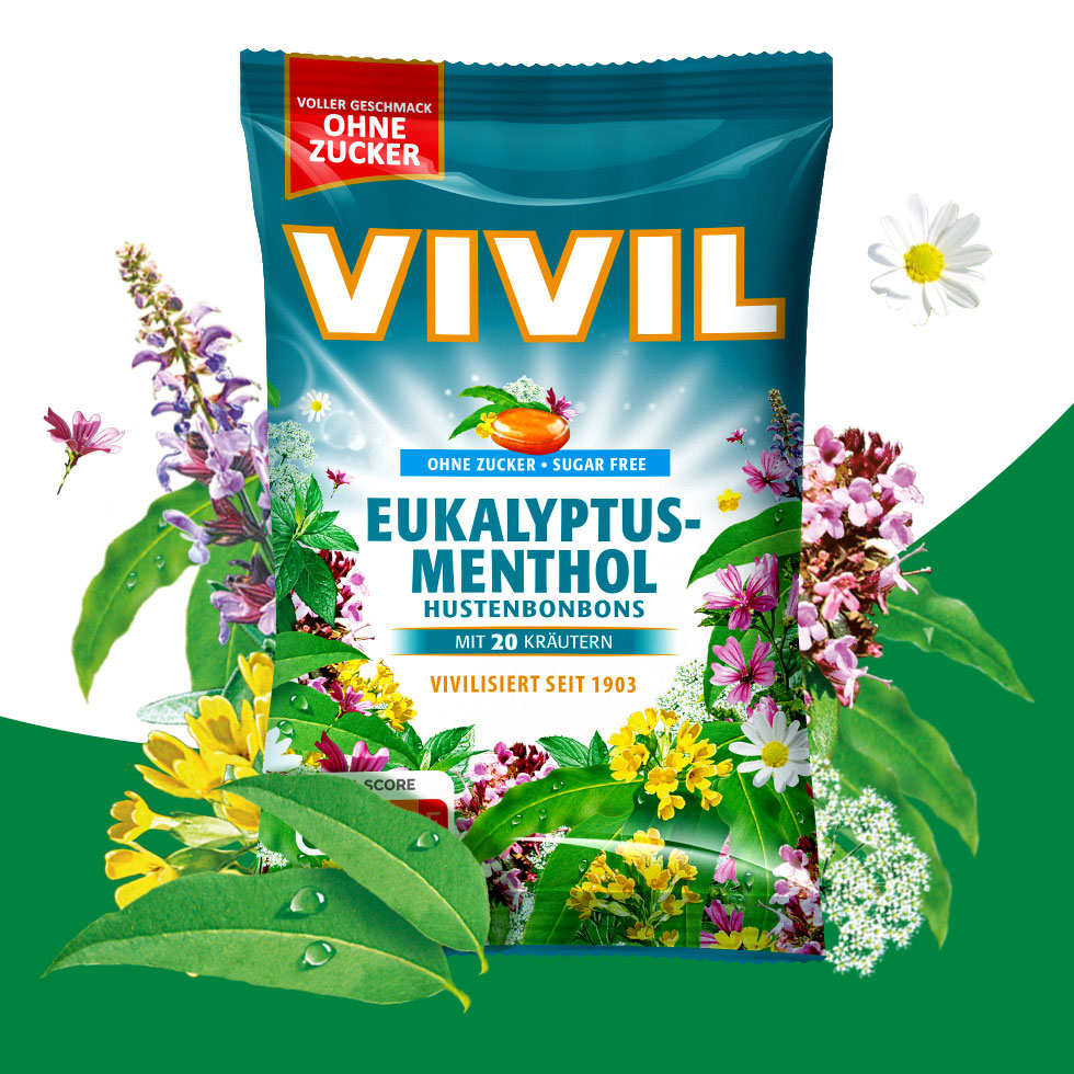 VIVIL Eukalyptus-Menthol Hustenbonbons ohne Zucker | 15 Beutel VIVIL Eukalyptus-Menthol Hustenbonbons ohne Zucker | 15 Beutel