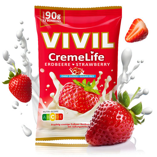 VIVIL Creme Life Erdbeere Sahnebonbons ohne Zucker | 90g