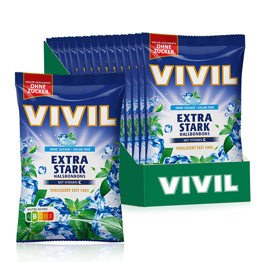 VIVIL Extra Stark Halsbonbons ohne Zucker | 15 Beutel VIVIL Extra Stark Halsbonbons ohne Zucker | 15 Beutel