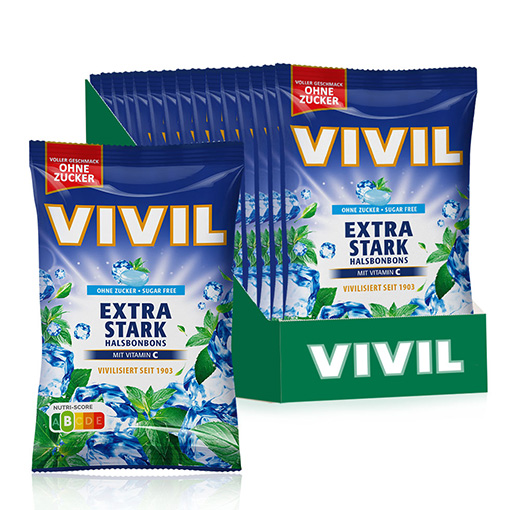 VIVIL Extra Stark Halsbonbons ohne Zucker | 15 Beutel