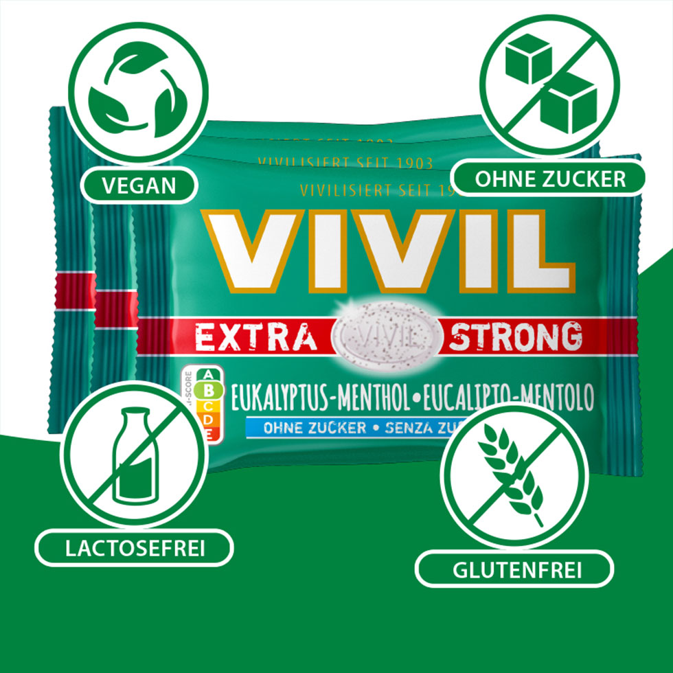 VIVIL Extra Strong Eukalyptus-Menthol ohne Zucker | 26 x 3er Pack VIVIL Extra Strong Eukalyptus-Menthol ohne Zucker | 26 x 3er Pack