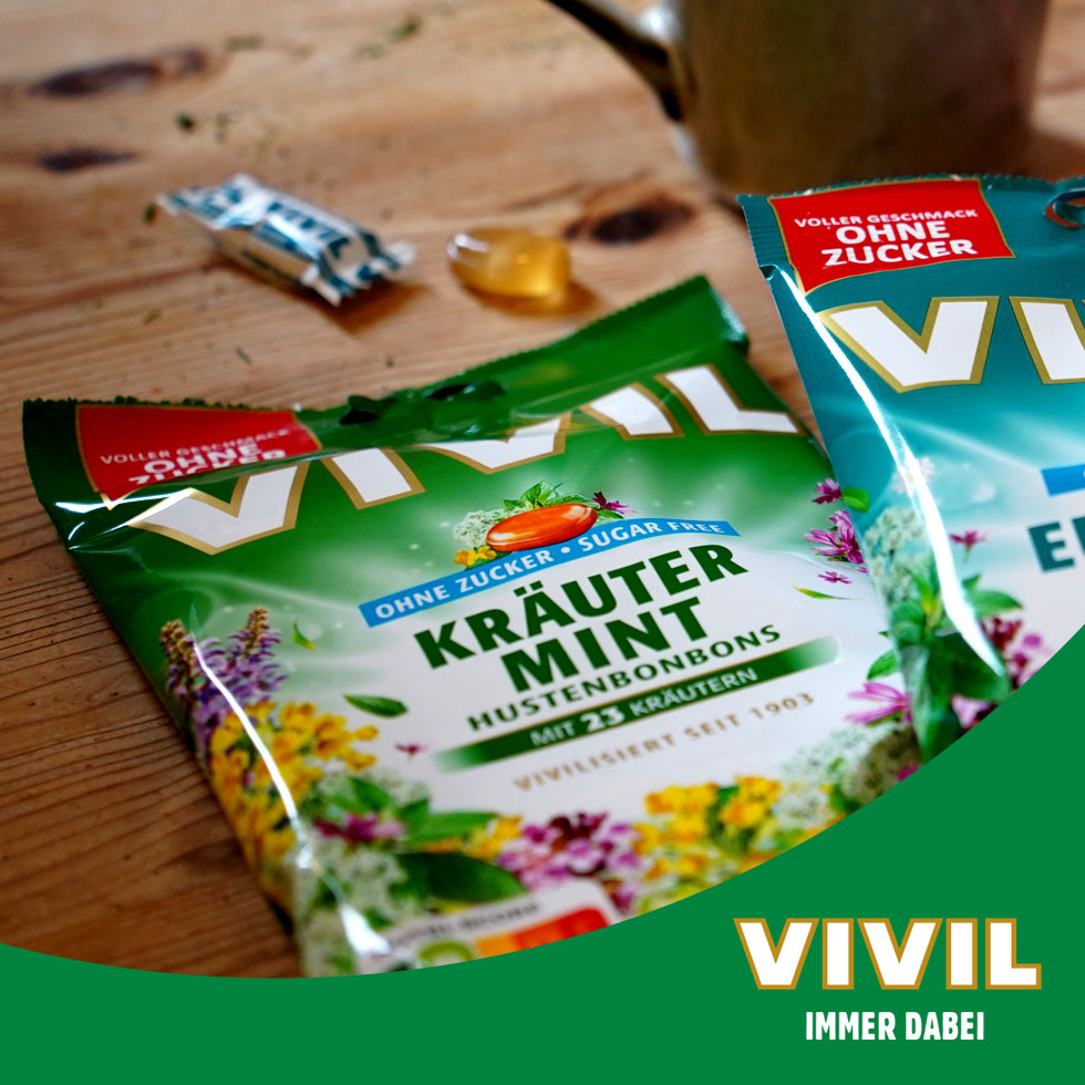 VIVIL Kräuter-Mint Hustenbonbons ohne Zucker | 15 Beutel VIVIL Kräuter-Mint Hustenbonbons ohne Zucker | 15 Beutel