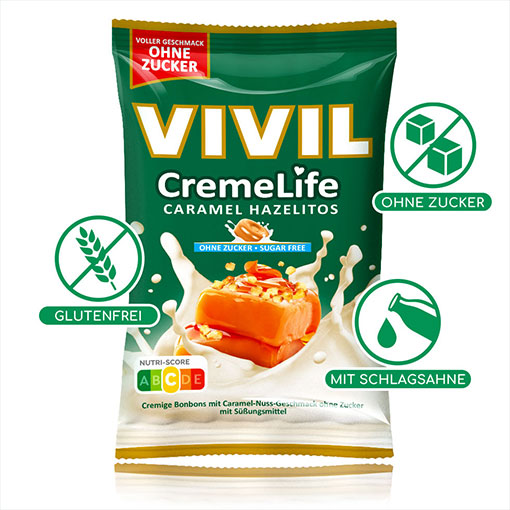 VIVIL Creme Life Caramel Hazelitos Sahnebonbons ohne Zucker | 110g