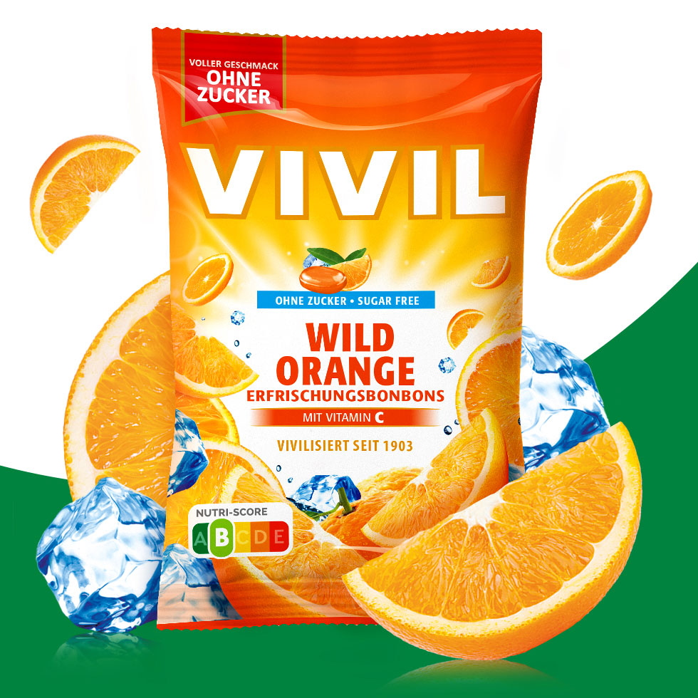 VIVIL Wild Orange Erfrischungsbonbons ohne Zucker | 15 Beutel
