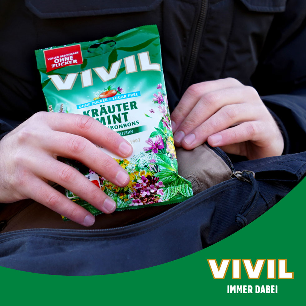 VIVIL Kräuter-Mint Hustenbonbons ohne Zucker | 15 Beutel