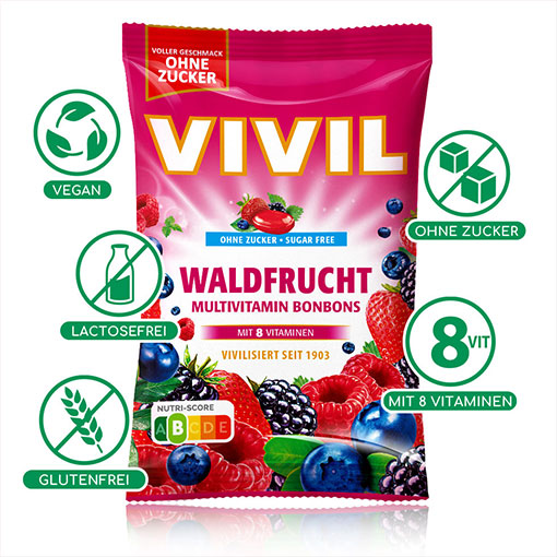VIVIL Waldfrucht Multivitaminbonbons ohne Zucker | 15 Beutel