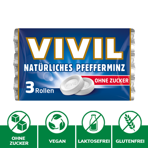 VIVIL Natürliches Pfefferminz Pastillen ohne Zucker | 3er Pack
