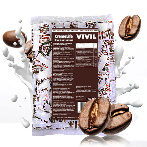 VIVIL Creme Life Brasilitos Espresso Sahnebonbons ohne Zucker | 1 Kilo VIVIL Creme Life Brasilitos Espresso Sahnebonbons ohne Zucker | 1 Kilo