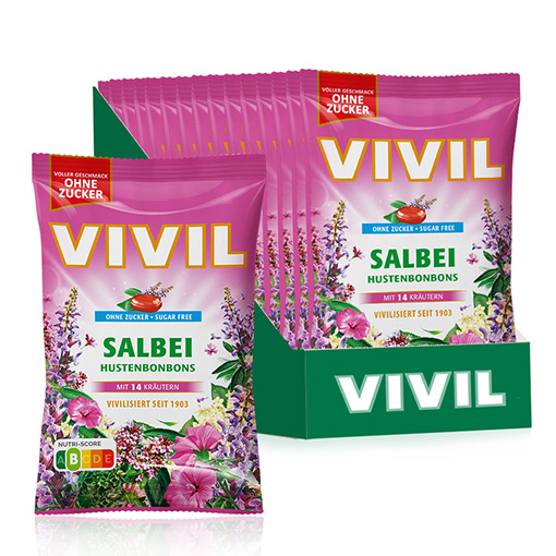 VIVIL Salbei Hustenbonbons ohne Zucker | 15 Beutel