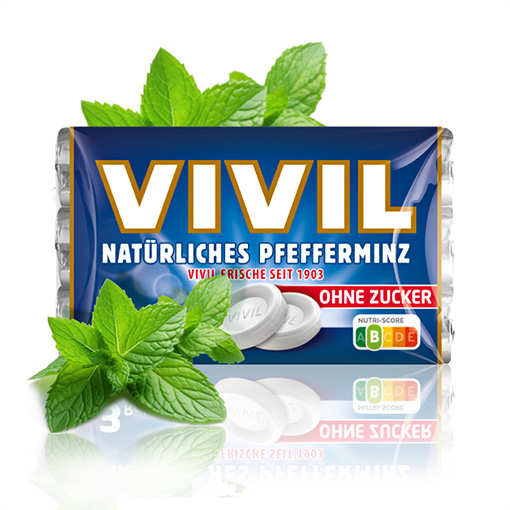 VIVIL Natürliches Pfefferminz Pastillen ohne Zucker | 3 Rollen mit Composing