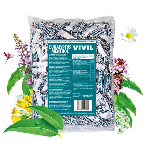 VIVIL Eukalyptus-Menthol Hustenbonbons ohne Zucker | 1 Kilo VIVIL Eukalyptus-Menthol Hustenbonbons ohne Zucker | 1 Kilo