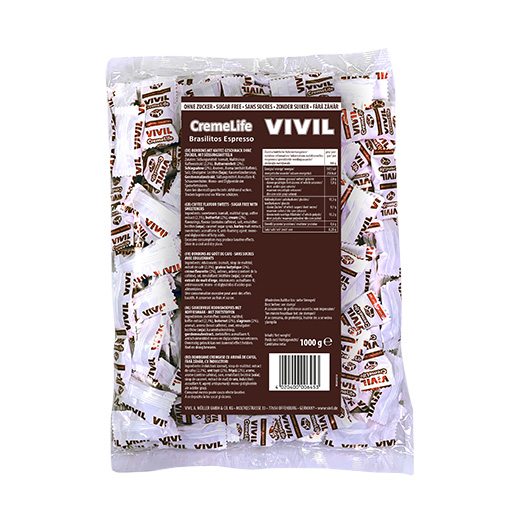 VIVIL Creme Life Brasilitos Espresso Sahnebonbons ohne Zucker | 1 Kilo VIVIL Creme Life Brasilitos Espresso Sahnebonbons ohne Zucker | 1 Kilo