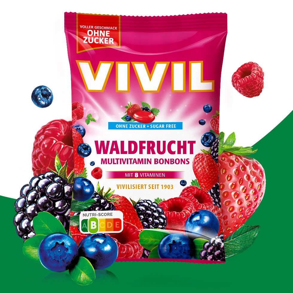 VIVIL Waldfrucht Multivitaminbonbons ohne Zucker | 15 Beutel VIVIL Waldfrucht Multivitaminbonbons ohne Zucker | 15 Beutel