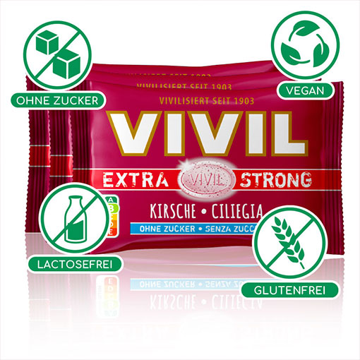 VIVIL Extra Strong Kirsche ohne Zucker | 26 x 3er Pack