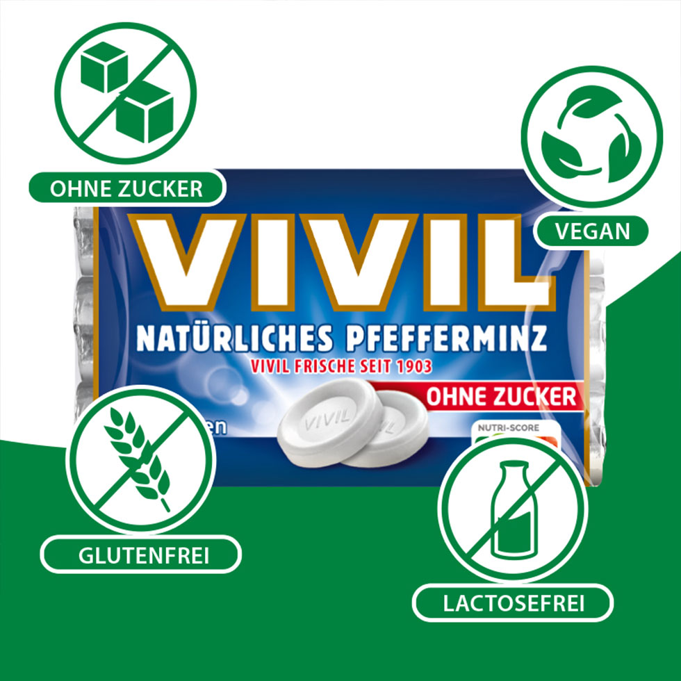 VIVIL Natürliches Pfefferminz Pastillen ohne Zucker | 20 x 3er Pack VIVIL Natürliches Pfefferminz Pastillen ohne Zucker | 20 x 3er Pack