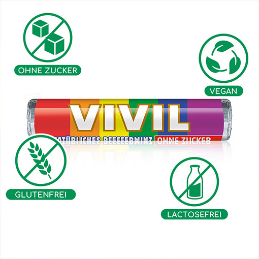VIVIL Pride-Edition Pfefferminz Pastillen ohne Zucker | 28g