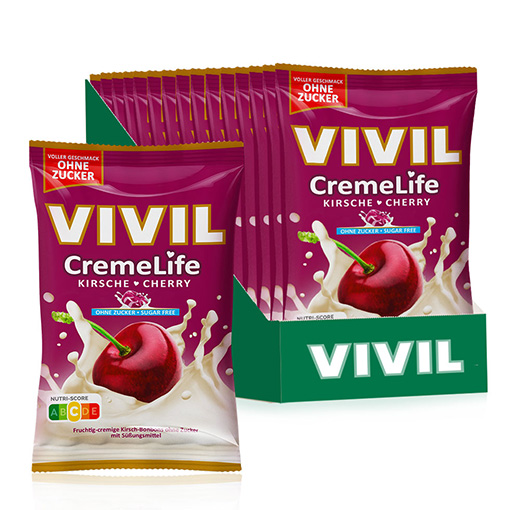VIVIL Creme Life Kirsche Sahnebonbons ohne Zucker | 15 Beutel
