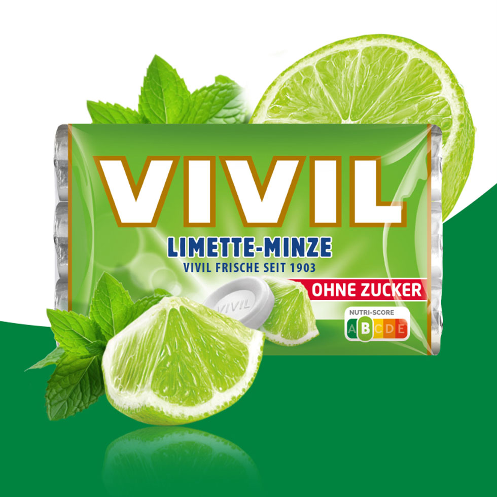 VIVIL Limette-Minze Pastillen ohne Zucker | 20 x 3er Pack